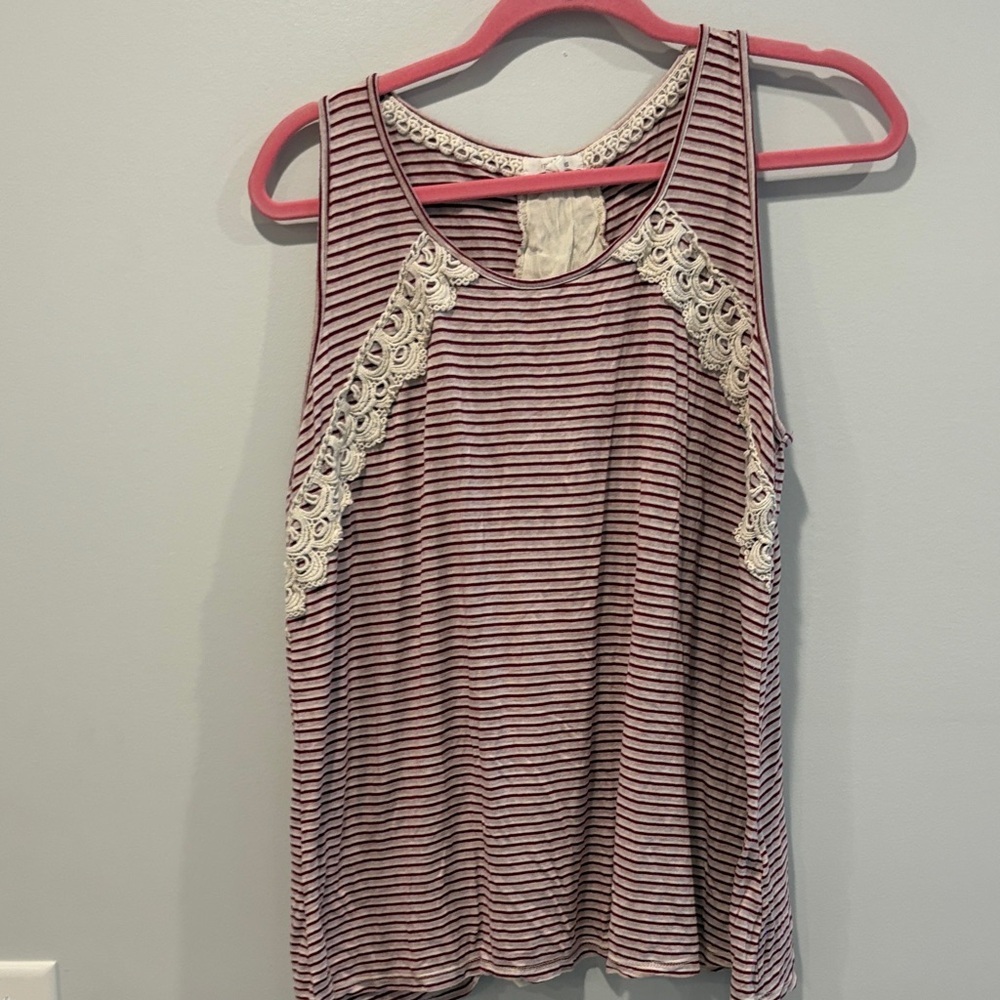 Maurices Burgundy and White Striped Tank with Lace
